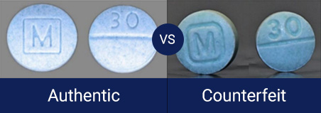 Comparison of authentic vs counterfeit oxycodone pills
